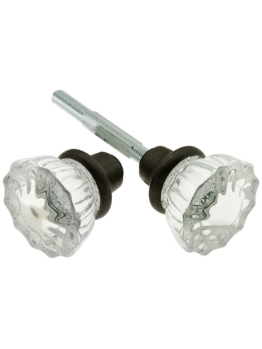 Pair of Fluted Crystal Door Knobs With Solid Brass Base House of